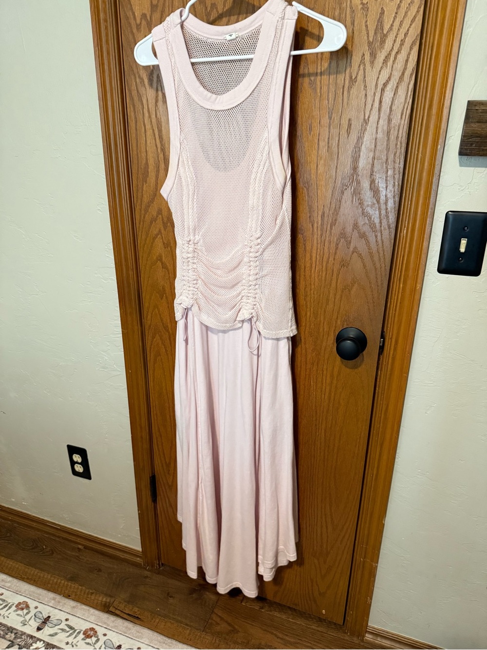 Anthropologie Light Pink Mesh-Overlay Midi Dress